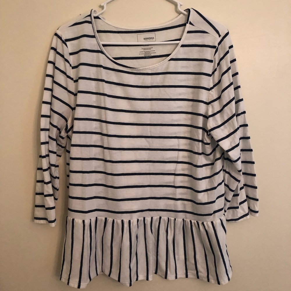 Navy and white striped peplum top